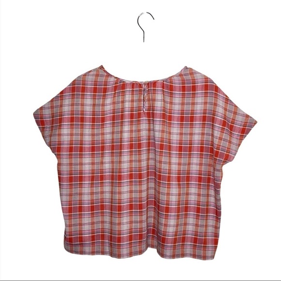 Madewell Plaid Pleat Neck Preppy Women’s Plaid Oversized Academia Top Sz XS - Picture 8 of 10
